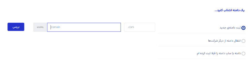 بخش ثبت یا انتخاب دامنه